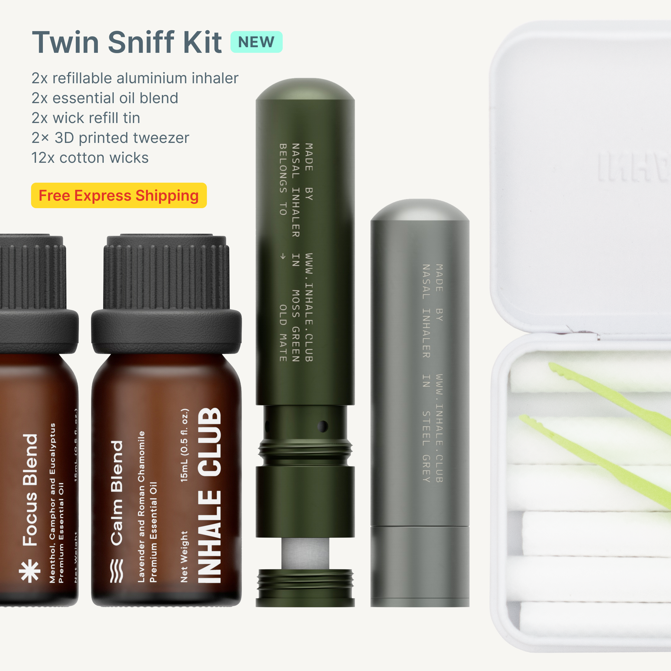 Twin Sniff Kit Refillable Aluminium Nasal Inhaler | INHALE CLUB ...
