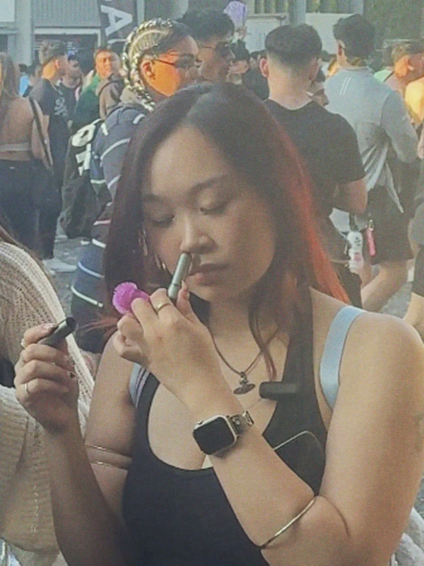 Inhale Club customer using a nasal inhaler